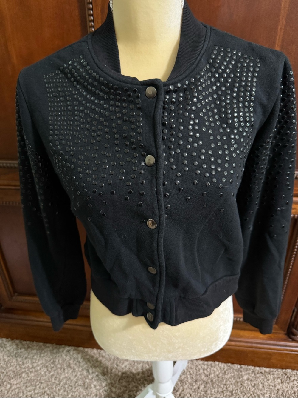 Paper Crane Black Studded Bomber Sweater Jacket